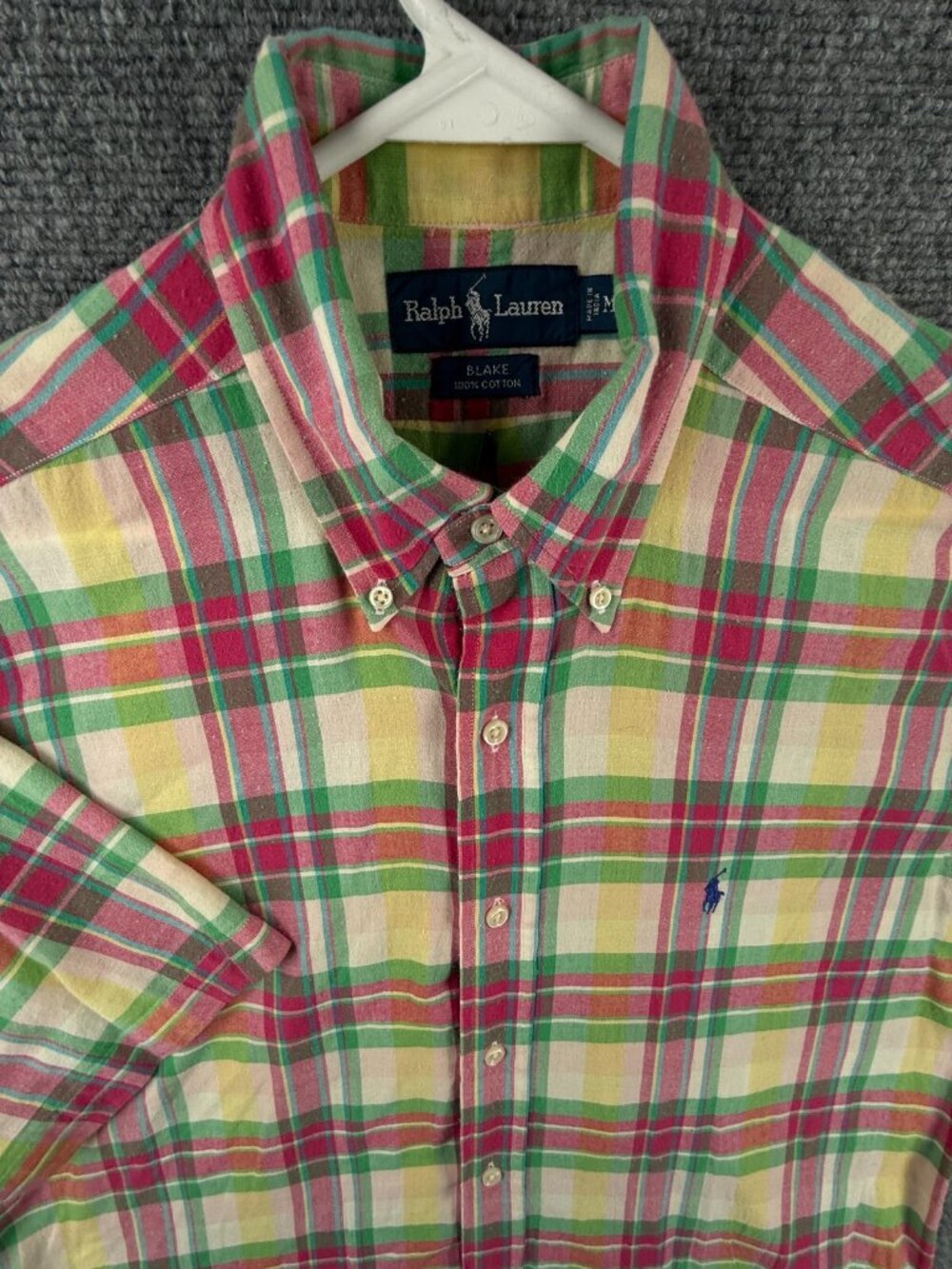 Ralph Lauren Indian Madras Plaid Men Short Sleeve Button Up Blake Woven Colorful